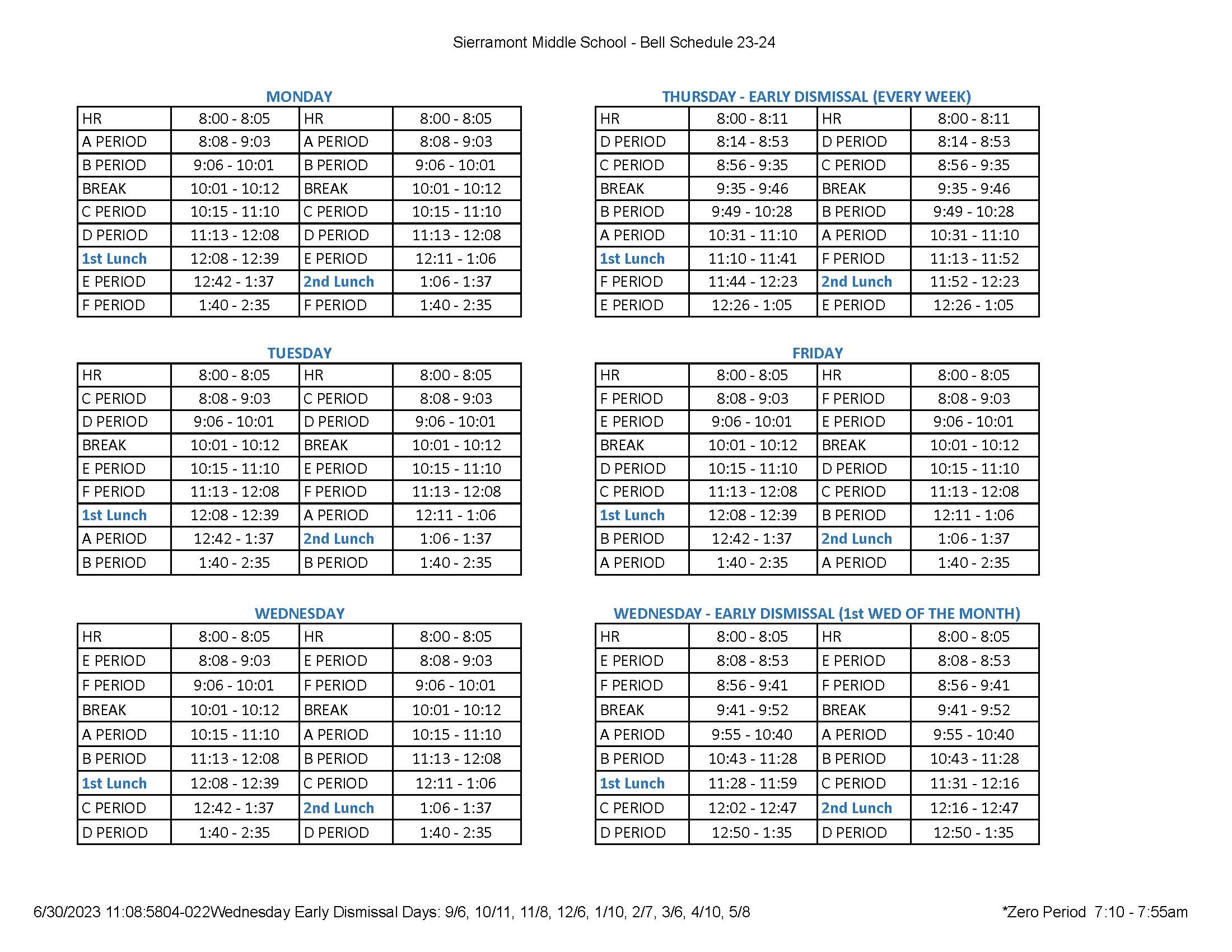 Sierramont Middle School - Bell Schedule
